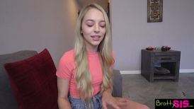 Alluring sexy shaped blonde girl is doing tight deepthroat blowjob to stepdad