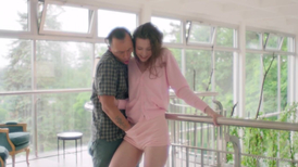 Cheerful teen girl getting banged from behind